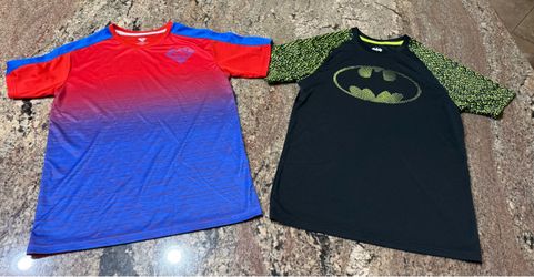 Halloween DC comics Boys size 18 athletic fabric shirts, 100% polyester. Superman shirt or Batman shirt $9 each.