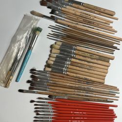 Lot Of 50 Artist Paint/Stencil Brushes-Various Makers & Sizes