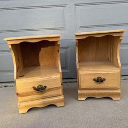 Rustic Pine Wood Nightstands Side Table Set