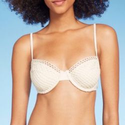 NWT 🌊🐚 Shade & Shore Crochet Underwire Bikini Top size 34 DD