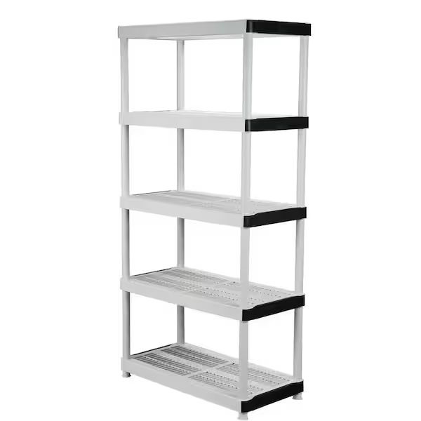 HDX  5-Tier Easy Assembly Multi-purpose Plastic Garage Storage Shelving Unit in Gray (36 in. W x 72 in. H x 18 in. D), Two Available!
