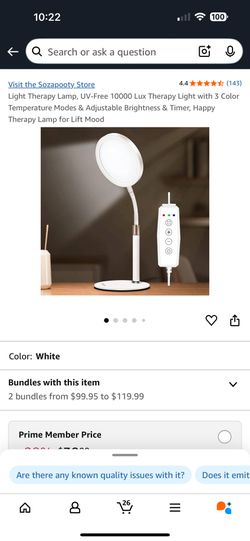 Light Therapy Lamp, UV-Free 10000 Lux Therapy Light with 3 Color Temperature Modes & Adjustable Brightness & Timer, Happy Therapy Lamp for Lift Mood