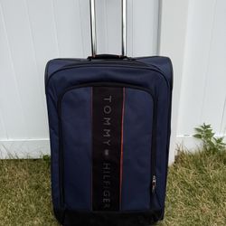 Large blue checked luggage by Tommy Hilfiger