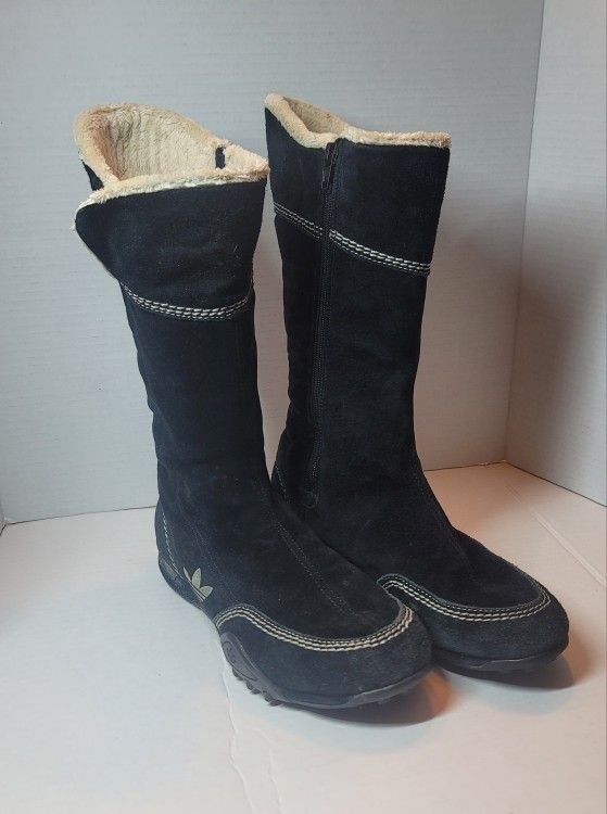 Adidas Women's Torsion US 7 Black Suede Full Zip Faux Fur Lined Winter Boots