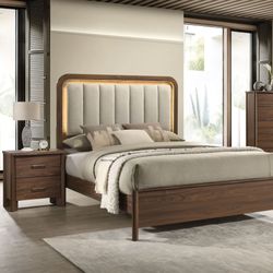 4pc Bedroom Set - Queen Bed + Dresser + Nightstand + Mirror