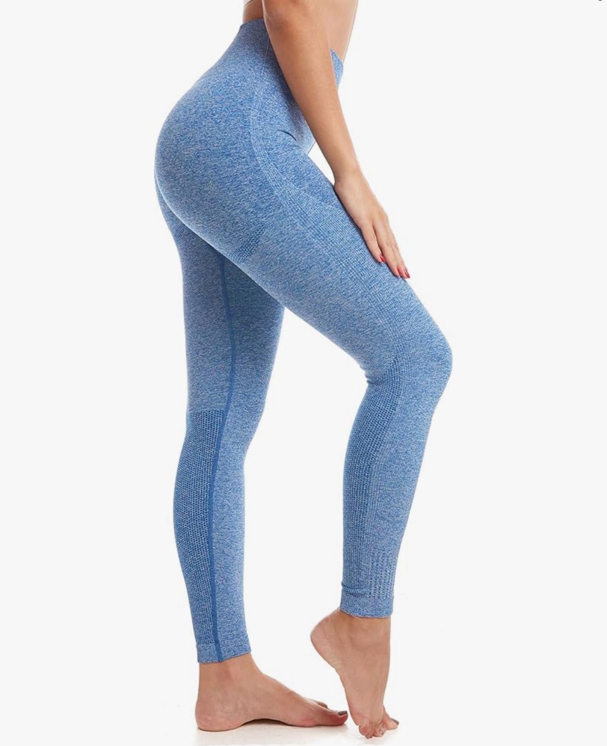 Aoxjox Seamless Leggings for Women High Waisted Ombre Gym Workout Yoga Pants (Sky Blue Marl, X-Small)