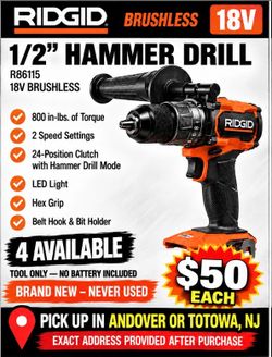 RIDGID 18V Brushless 1/2” Hammer Drill R86115 NEW