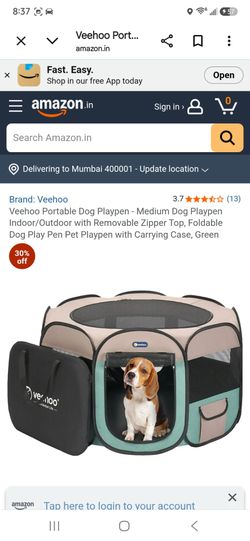 Veehoo Portable Dog Playpen - Medium Dog Playpen Indoor/Outdoor with Removable Zipper Top, Foldable Dog Play Pen Pet Playpen with Carrying Case, Green