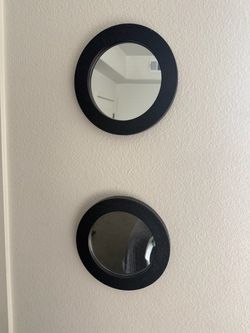 Set of 2 Round Black Framed Wall Mirrors