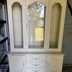 Shabby Chic French Country China Cabinet ~ Distressed White Provincial Hutch ~ Farmhouse Ready