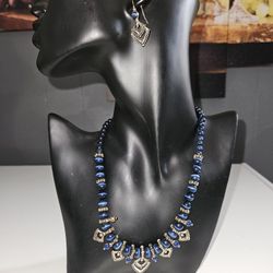 Vintage MN Lapis Blue and Silver Necklace Set 