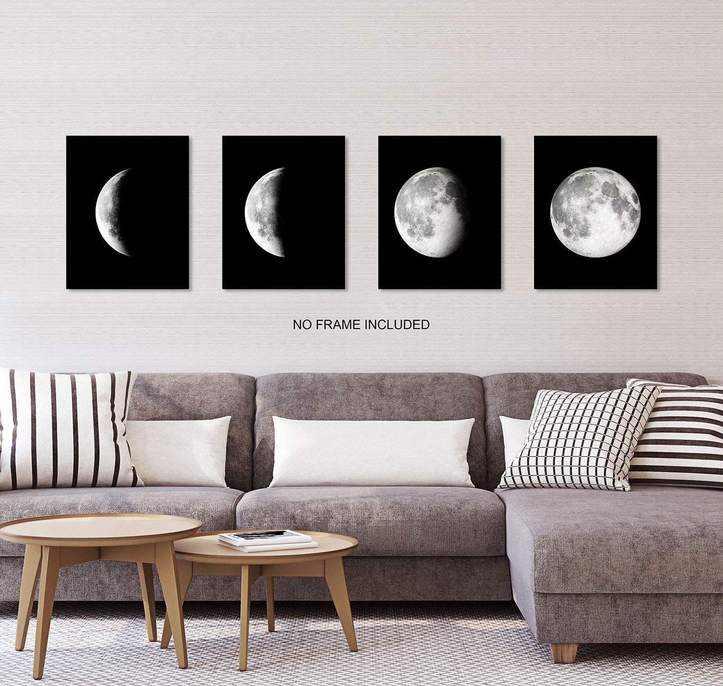Moon Wall Art, Black and White Wall Art, Bedroom Wall Decor, Living Room wall Décor, Wall Art for Home Office (Set of 4, 8X10in, Unframed Item ships