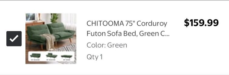 CHITOOMA 75" Green Corduroy Futon Sofa Bed