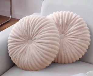 Dust Pink Round Pleated Velvet Throw Pillow
