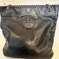 Tory Burch Bag Shoulder-Crossbody Bag, Black Pebble Leather, Chain Link Strap