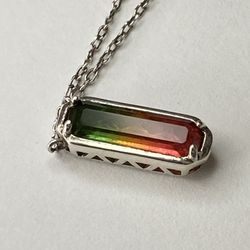 Watermelon Tourmaline STUNNING Vintage Sterling Silver Necklace