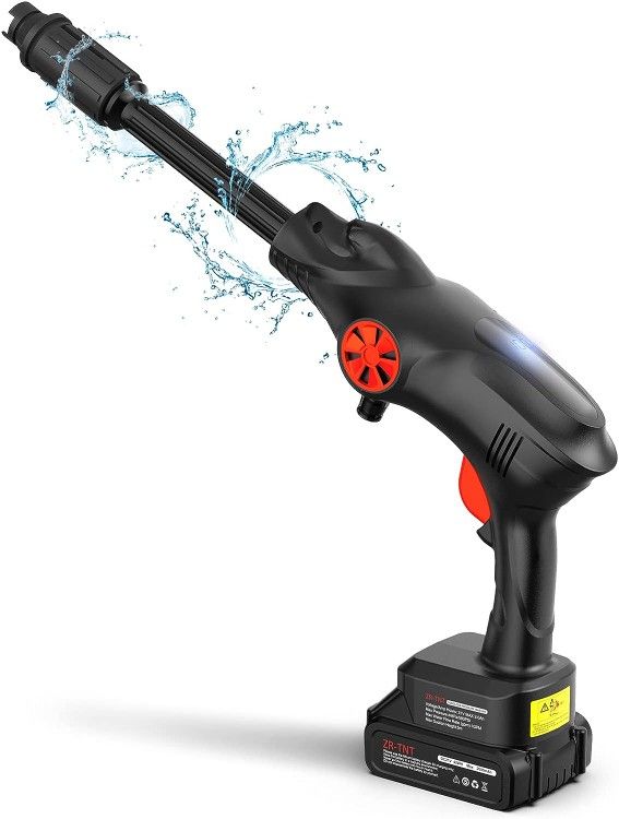 ZR-TNT Cordless Pressure Washer, 20V Battery Power Cleaner Max 580 PSI 1.0 GPM Portable Washer with Accessories Kit and a Charger Included Suitable fo