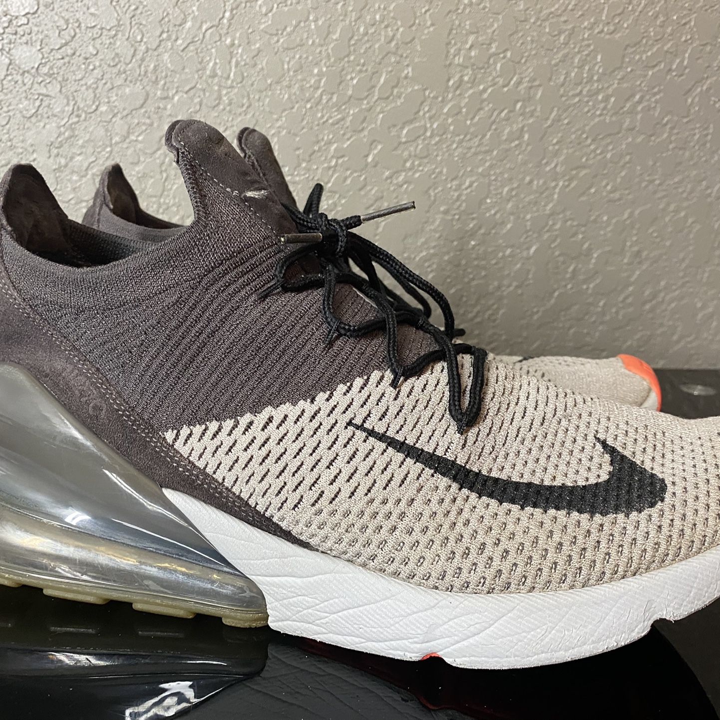 Nike Air Max 270 Flyknit Size 12.5 Black Grey Charcoal Orange EUC A01023 2018 for Sale in San Antonio TX OfferUp