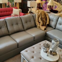 Grey Sectional Faux Leather