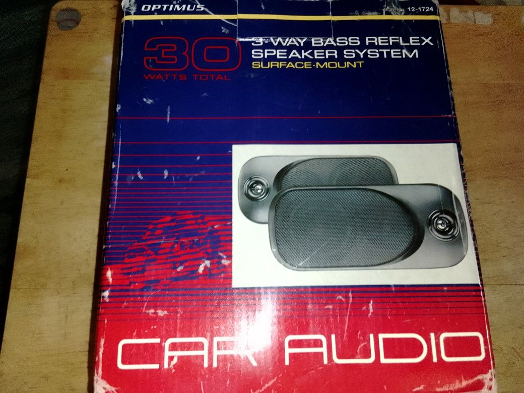 Brand New Optimus 3-Ways Bass Reflex Speaker System Surface - Mount 15 Watts RMS Power 30 Watts Max Power Each Speaker 