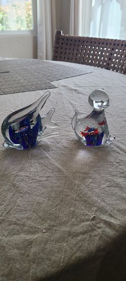 Glass Fish And Cat Decorative Piece Artwork