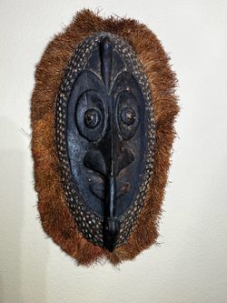 Lega or Ndaaka tribe bearded wood hand carved vintage mask from the Congo