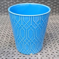 5.5"H x 5"L round blue geometric design ceramic flower succulent plant container pot planter bowl