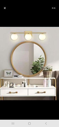 Brushed Brass Bathroom Vanity Light fixtures,24‘’ 3 Lights Modern Globe Glass Shade Wall Sconce for Over Mirror, Damp Rated Brushed Brass 3 light-24in