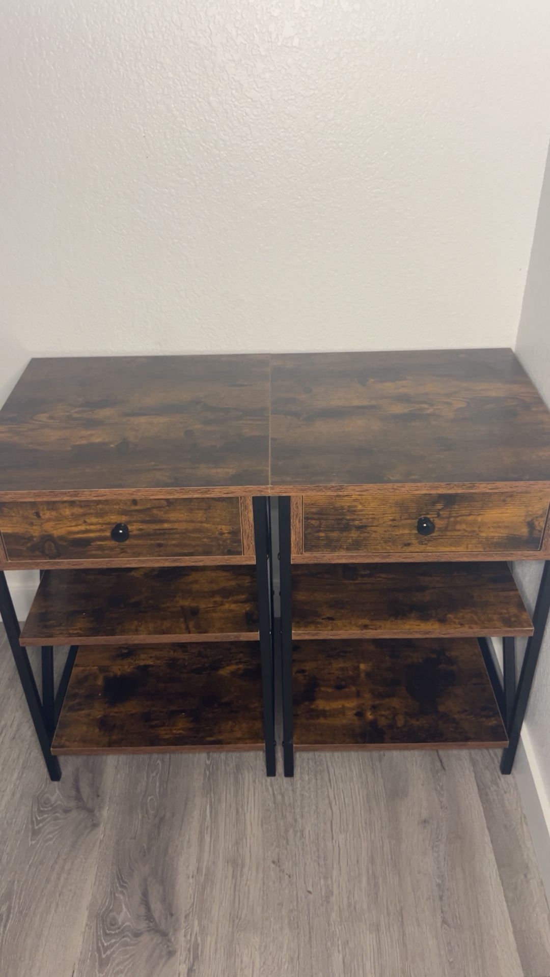 Industrial Rustic Side Table / Nightstand with Storage Shelves