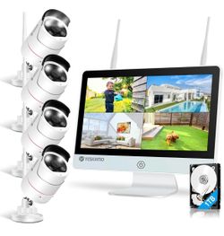 4-Cam 2K Wireless Security System, 8CH 12” Monitor, 1TB HDD, AI Detection