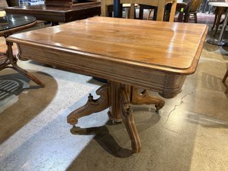 Vintage Wooden Dining Table with Intricately Carved Pedestal Base