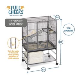 Full Cheeks Chew Proof Small Pet Habitat  Includes Cage, Trays, Ramps, Shelves & Wheels