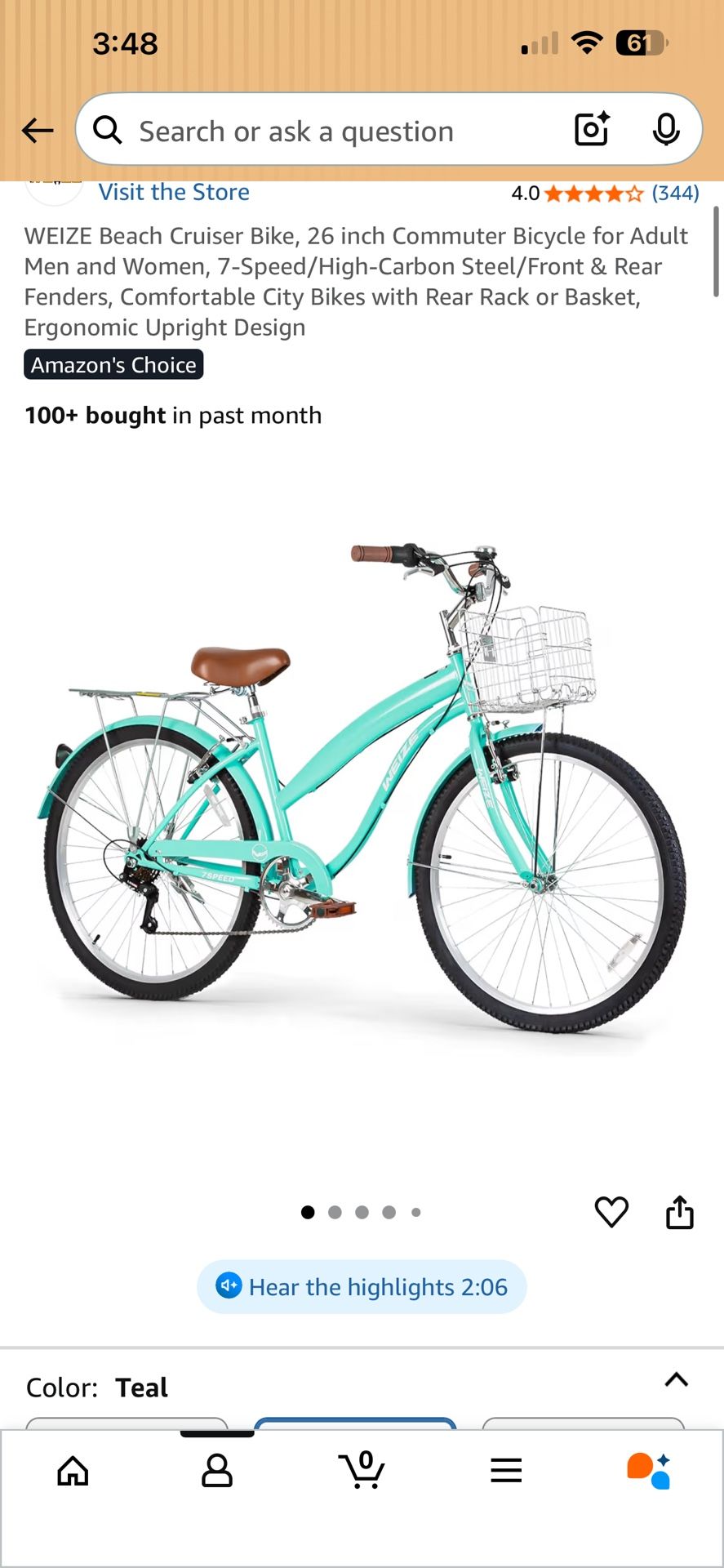 Teal Beach cruiser bike