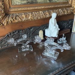 Vintage Ornate Glass Candle Stick Holders Table 