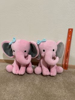 Twin  pink elephant stuffed animals