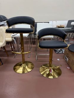 Black and Gold Swivel Adjustable Bar Stools – Set of 2