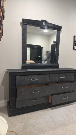 Dark Gray Dresser with Mirror