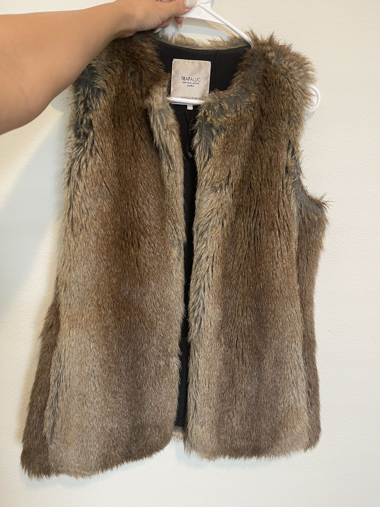 Zara Brown Faux Fur Vest Size S