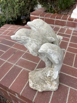 Vintage Dolphins, Sculpture Garden Art Statue, Heavy Concrete Landscape Garden Artwork, Coastal Beach Ocean Estate Find