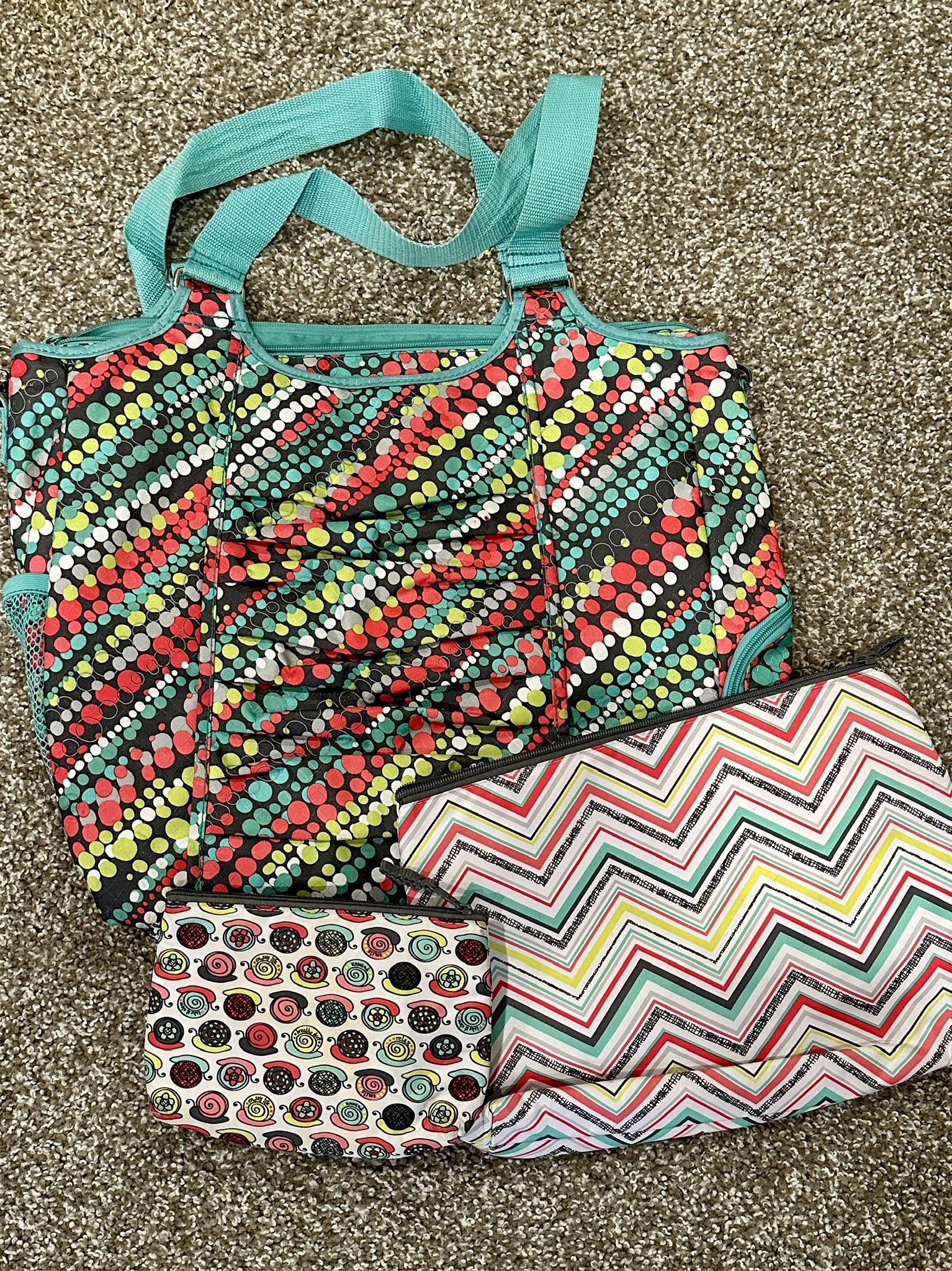 Thirty-One Tote Bag And Zipper Pouches 
