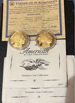 2 Gold Plated Large Buffalo Nickels