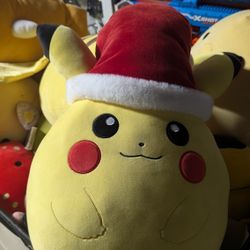 Pokémon Pikachu Christmas Plush Squishmallow Style with Santa Hat Collectible