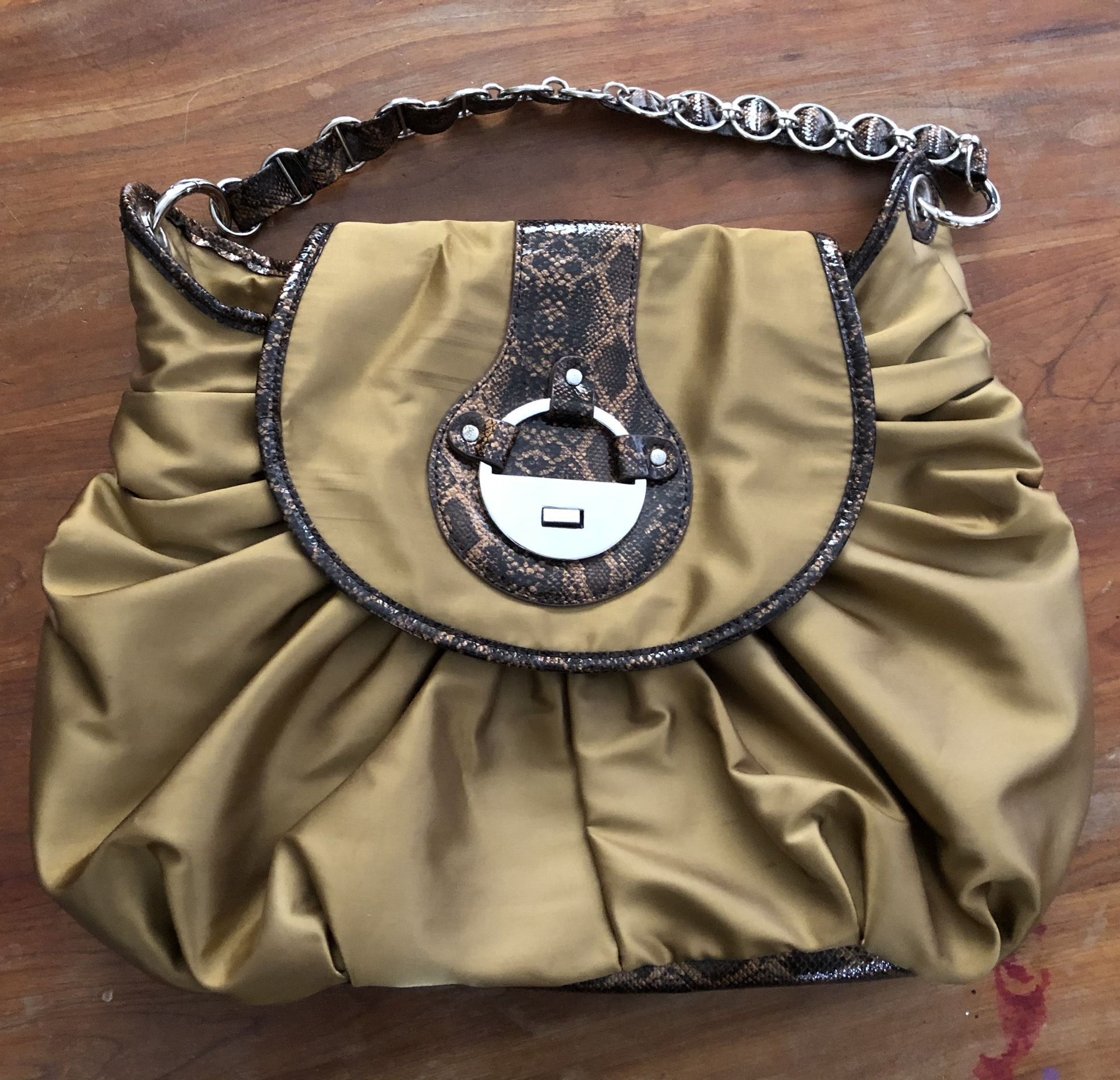 Sydney Love Gold Bronze Snake Shoulder Bag Fold Over Closure