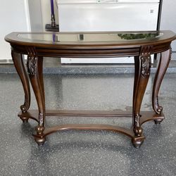 Sofa/Console Brown Wood Table With Glass Top