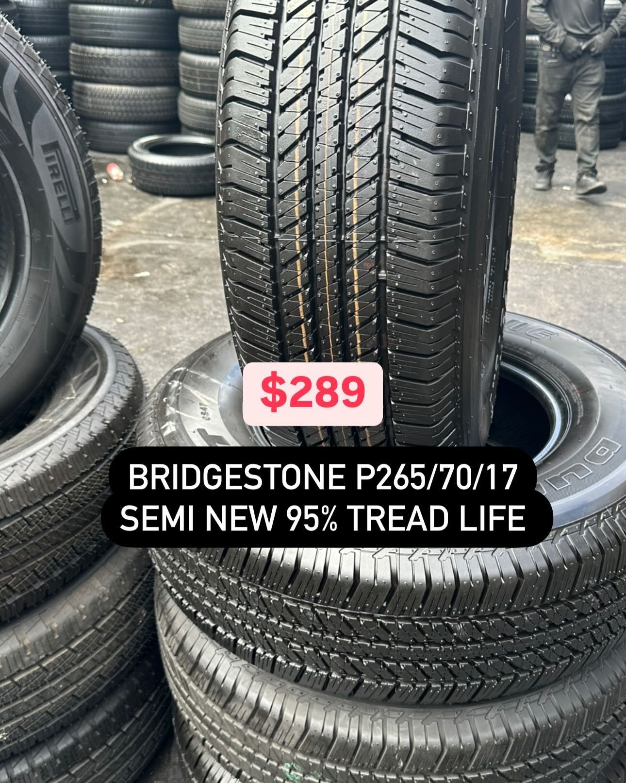 FOUR GOOD USED TIRES 95%TREAD LIFE. 265/70/17 BRIGESTONE DULER 