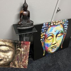 2 Buddha paintings with Buddha  Statue