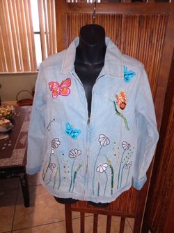 Vintage white stag zip up decorated jacket Size Small