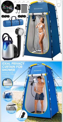 Portable Camping Shower, Portable Shower with Tent, Camp Shower 8000mAh Rechargeable Camp Shower Pump with LED Display&Ambient Light,5 Spray Modes,IPX
