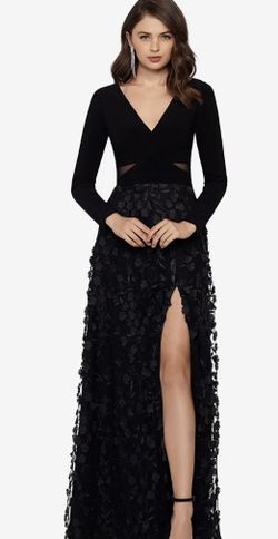 Xcape Rouched Flower Evening Dress Size 12 (BLACK AND GOLD )