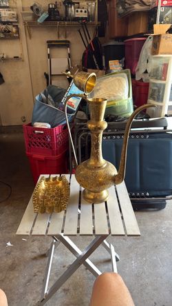 Brass Engraved Ewer and Tray Set